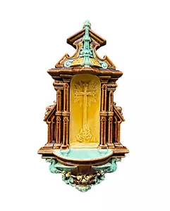 Antique majolica Holy Water Font Choisy le Roi 19th - Picture 1 of 12