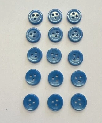 15 x 12mm Bright Blue Shiny 3 Hole Buttons With Rim Sewing/Knitting/Crafts - Image 1 of 3