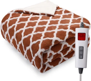 Twin 62" x 84" Electric Heated Blanket Sherpa Flannel Thicken Sofa Throw Orange - Picture 1 of 8