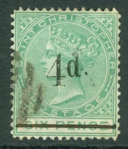 Sg 25 St Christophe 1886. 4d Sur 6d Vert Très Fine D'Occasion Chat - Picture 1 of 1