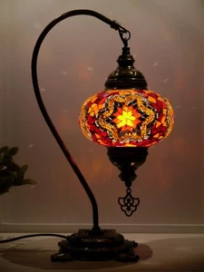 Turkish Lamps 100% Authentic Red Orange Colour Handmade Bedside Table Lights - Picture 1 of 3
