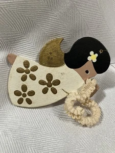 Vintage Emgee Hawaii Angel With Lei Wood Christmas Ornament - Picture 1 of 3