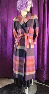 Vintage 1970s Womens Top Coat Wool Plaid Check Coat with Tie Belt Size UK 10 - Image 1 of 4
