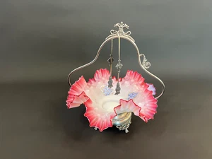 Antiker Adelphi Braut Korb Viktorianisch Preiselbeere Rosa Glas Silber Pl mit Zange - Bild 1 von 14