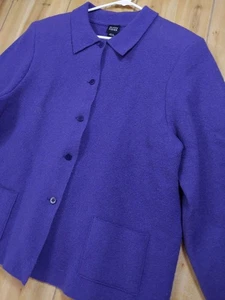 Eileen Fisher Damen L 100% gekochte Wolle Jacke Blazer lila Kragen Knopf - Bild 1 von 12