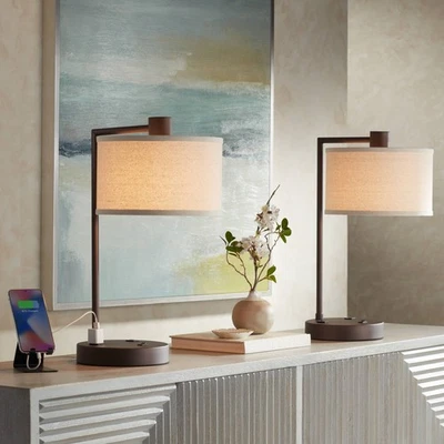 360 Lighting Colby Bronze Outlet USB Lamps Set of 2 with Smart Sockets - Image 1 of 4