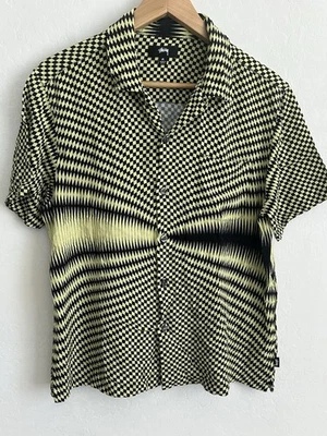 Stussy Shirt Mens Medium Yellow And Black Short Sleeve Button Up psychedelic EUC - Image 1 of 4