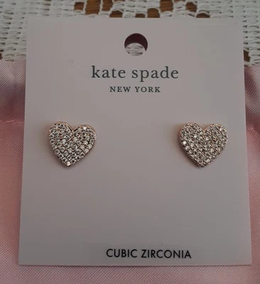 Kate Spade Heart Stud Earrings YOURS TRULY Rose Gold Clear CZ Preppy New w/Bag - Image 1 of 4