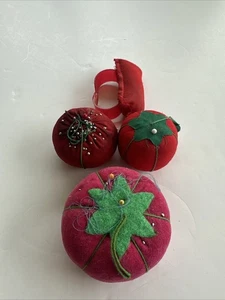 Lot Of 4 Vintage Sewing Pin Cushions 3 Tomatoes With One Tug Japan 1 Wrist Band - Picture 1 of 5