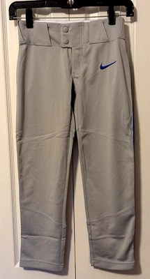 Nike Boys Long Baseball Pants Gray w/Royal Blue Swoosh  BQ6426  Size XS  NWT - Image 1 of 4