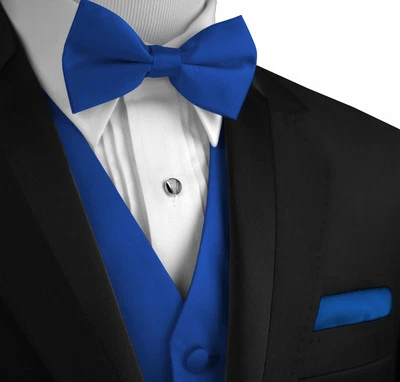 Men's Solid Satin Tuxedo Vest, Bow-Tie and Hankie. Formal, Dress, Wedding, Prom - Image 1 of 2