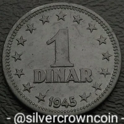 Yugoslavia 1 Dinar 1945. KM#26. Zinc One Dollar coin. One year issue. WWII. - Image 1 of 4