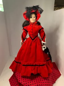 Vintage franklin heirloom dolls porcelain Jo Lady in Red with Music Book - Picture 1 of 6