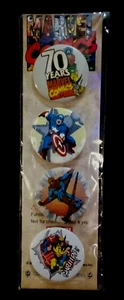 70 Years of Marvel Comics Set of 4 Buttons 2011 Capt America Spiderman Wolverine - Picture 1 of 6