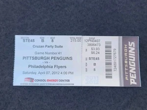 2012 Pittsburgh Penguins Vs Flyers April 7 Ticket Stub Crosby Jagr Malkin Goals - Bild 1 von 3