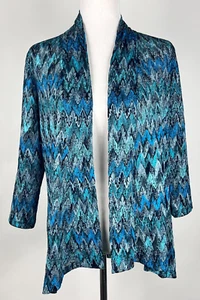 CHICO'S Travelers Open Front Woven Lace Cardigan - 1 (8) Blue Black Turq Silver - Picture 1 of 7