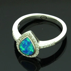 Sterling Silver C/Z Micro Pave Set Opalite Ring Size N - Imagen 1 de 1
