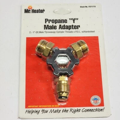 NUEVO ORIGINAL EE. UU. - Adaptador Mr. Heater latón macizo propano Y macho F271715 con herramienta Foto 1 de 4