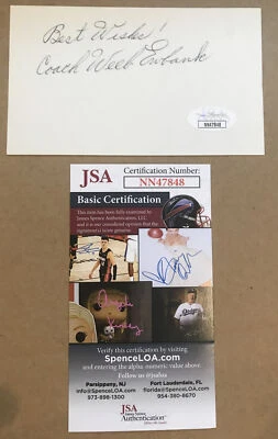 WEEB EWBANK SIGNED 3 x 5 INDEX CARD AUTOGRAPHED NFL HOF JSA CERTIFIED AUTOGRAPH! - Image 1 of 4