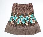 Kaliko Womens Brown Floral Linen Trumpet Skirt Size 14 Zip