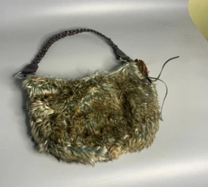 French vintage faux -fur synthetic handbag purse leather-like strap with a rose - Picture 1 of 6