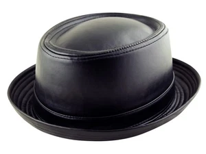 PORK PIE HEISENBERG BREAKING BAD Style Porkpie Trilby Hat Cap Faux Leather Black - Picture 1 of 1