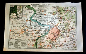 1894.Antica Mappa Geografica.ANVERSA E DINTORNI-ANTWERPEN UNGEGEND.Brockhaus. - Bild 1 von 1