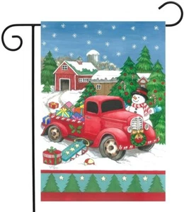 Pupazzo di Neve Presenta Camion Briarwood Lane Natale Giardino Bandiera 12,5" x 18" G00959 - Foto 1 di 5
