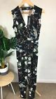 NEW Boohoo Jumpsuit Size 8 Womens Floral Print Black Pink Chiffon Party Evening 
