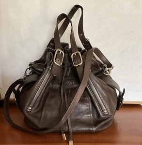 Tod's Large Chocolate Brown Leather Handbag w/Drawstring Top Closure - Picture 1 of 15
