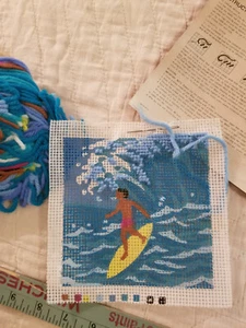 Vintage 1973 Souvenir Hawaii Island Surf Surfer Needlepoint Embroidery Craft Kit - Picture 1 of 5