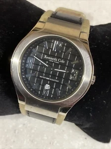 Kenneth Cole KC1267 Men’s Black Dial With Bi-colour Leather Strap Watch New Batt - Picture 1 of 7