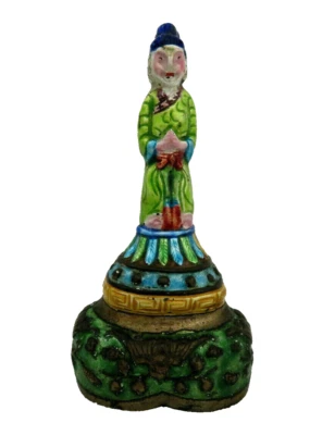 Старинный китайский эмалированный колокол Цин ~ фигурка с цветами и летучими мышами #43 - Изображение 1 из 4