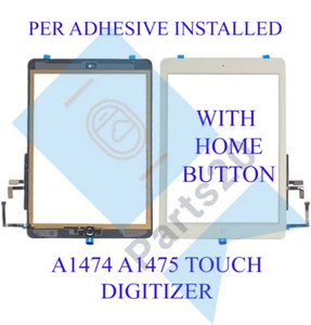 For iPad 5 Air 1 A1474 A1475 Touch Screen Digitizer Home Button & Adhesive White - Zdjęcie 1 z 3