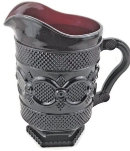 Avon 1876 Cape Cod Ruby Red Glass Large 46 oz Handled Water Pitcher Jug Footed - Picture 1 of 16