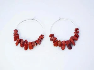Cynthia Lynn "RED RIVER" Red River Jasper Beaded Silver Hoop Earrings - Picture 1 of 1
