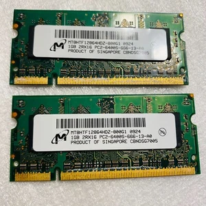 2GB (2x1GB) Micron Lot of 2 Laptop Memory 1GB 2Rx16 PC2-6400S-666-13-A0 - Picture 1 of 2