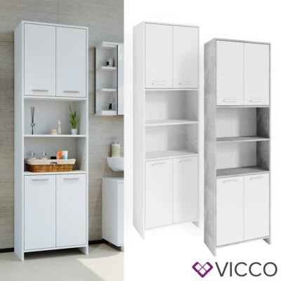 Badschrank Badregal Hochschrank Maris Beton Weiß Aufbewahrungsschrank Bad Vicco - Bild 1 von 3