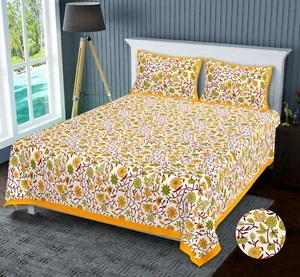 Home Decor Printed Bed sheet Cover With 2 Pillow Indian Designer Flower - Picture 1 of 4