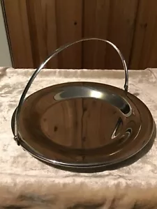 Vintage 60s Stainless Steel Cake Plate Stand with Hinged Hoop Handle - Picture 1 of 3