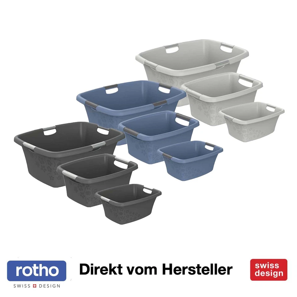 ROTHO Wäschewannenset 3 tlg. FLOWERS Wäschewanne Set 12L / 25L / 50L Wäschekorb  - Bild 1 von 1