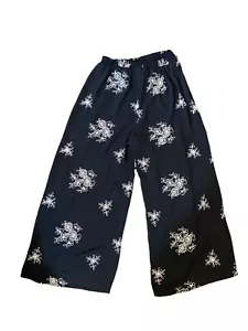 iCe transparente schwarze Hose weiß bestickt Blumen klein extra weites gerades Bein - Bild 1 von 6