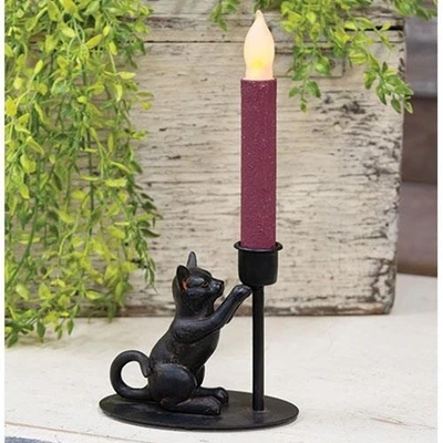 New Primitive AGED BLACK CAT CANDLE HOLDER Taper Candlestick Vintage Style - Image 1 of 2