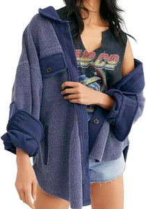 FREE PEOPLE Ruby Jacket Shacket Distressed Indigo Button Front Size XLarge - Picture 1 of 10