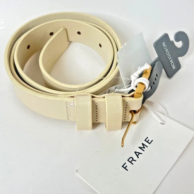 Frame Twist Buckle Leather Belt Ivory Color Size Medium - Image 1 of 4