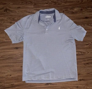 johnnie-O Polo Shirt Mens Large Blue White Stripe Prep-Formance Golf Performance - Picture 1 of 5
