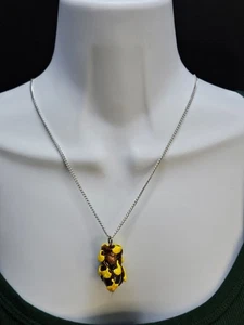Mini Custom Dark Glass Potion Bottle w/ Brown Ivy Yellow Leaves Metal Necklace - Picture 1 of 5