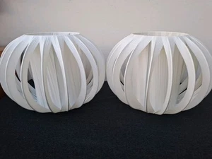 2 Vintage Retro 60s 70s White Plastic Ribbon Lampshade 32cm By 22.5cm - Picture 1 of 8