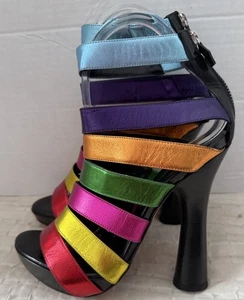 GEORGINA GOODMAN METALLIC RAINBOW LEATHER STRAPPY SANDALS - US 7.5 - Picture 1 of 8