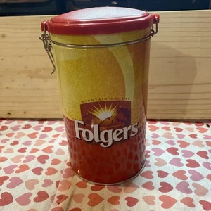 FOLGERS COFFEE HINGED COLLECTORS TIN CANISTER 8" MOUNTAIN GROWN - Picture 1 of 4